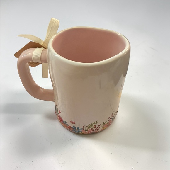 Rae Dunn "Hello Sunshine" Pink Interior Ceramic Mug with flowers - Picture 2 of 4